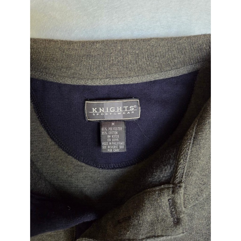 VTG Knights Sportswear Mens M Polo Sweatshirt Olive Green Preppy Old Money Rugby - Picture 2 of 7